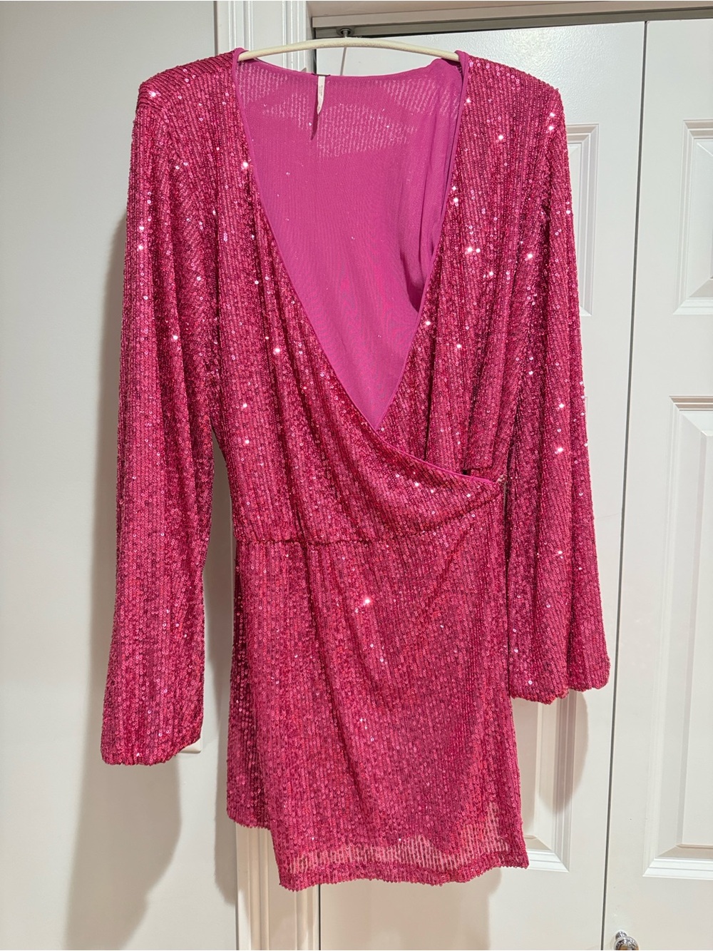 Free People Hot Pink Sequin Wrap-Front Chemise